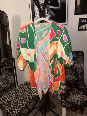 Colorful Abstract Print Open Kimono